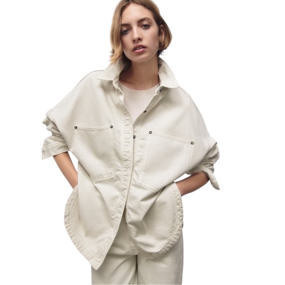 Zara Jackets & Blazers - Zara Womens Cream Denim Shirt Jacket / Shacket